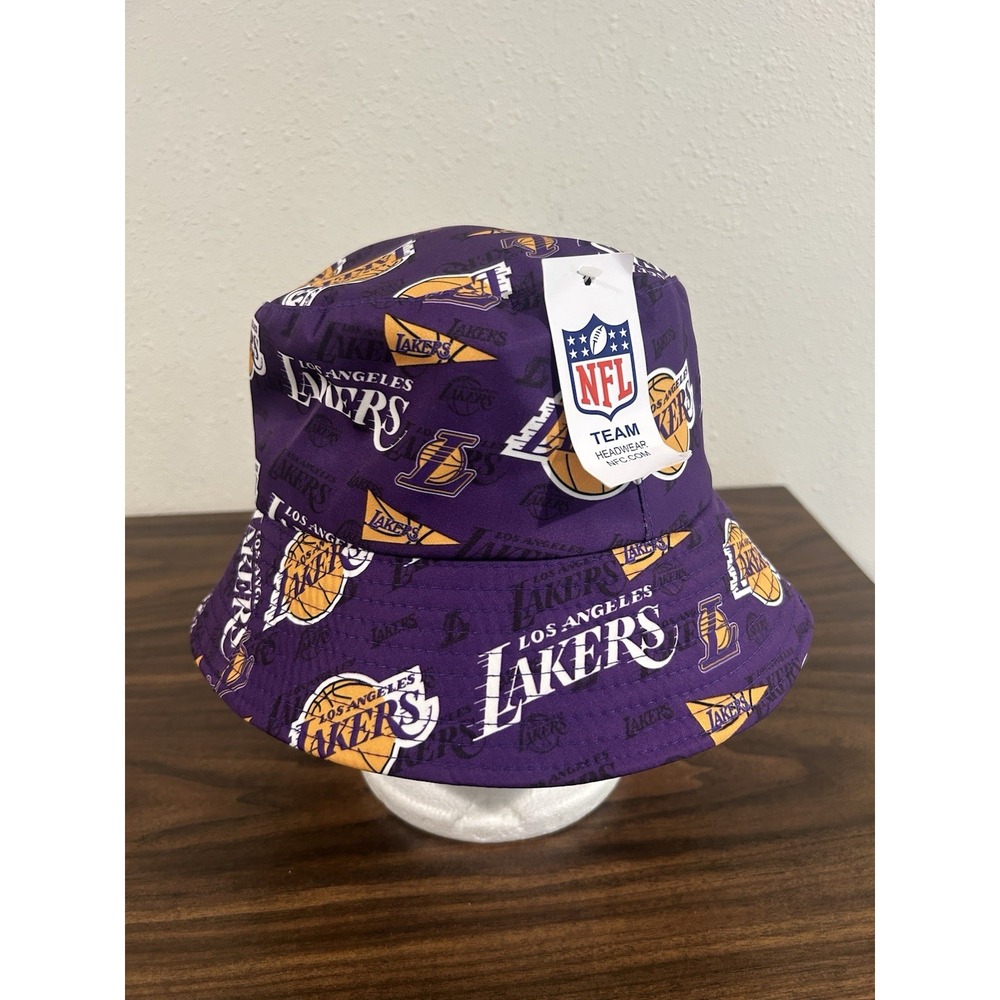 NWT Los Angeles Lakers Bucket Hat All Over Print AOP Purple Yellow Casual